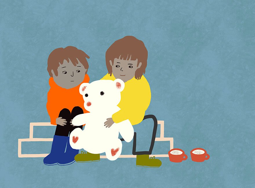 Two children with a teddy bear